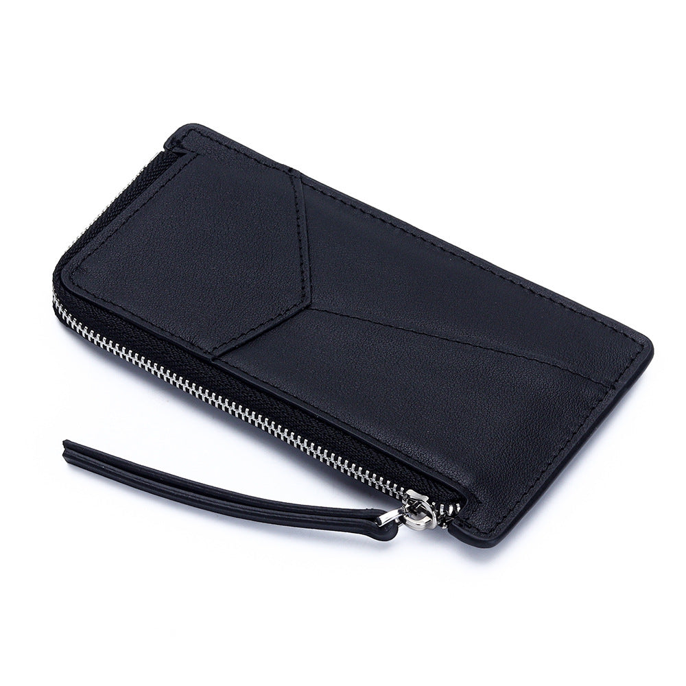 Women's Layer Cowhide Stitching Multiple Slots Zipper Coin Purses