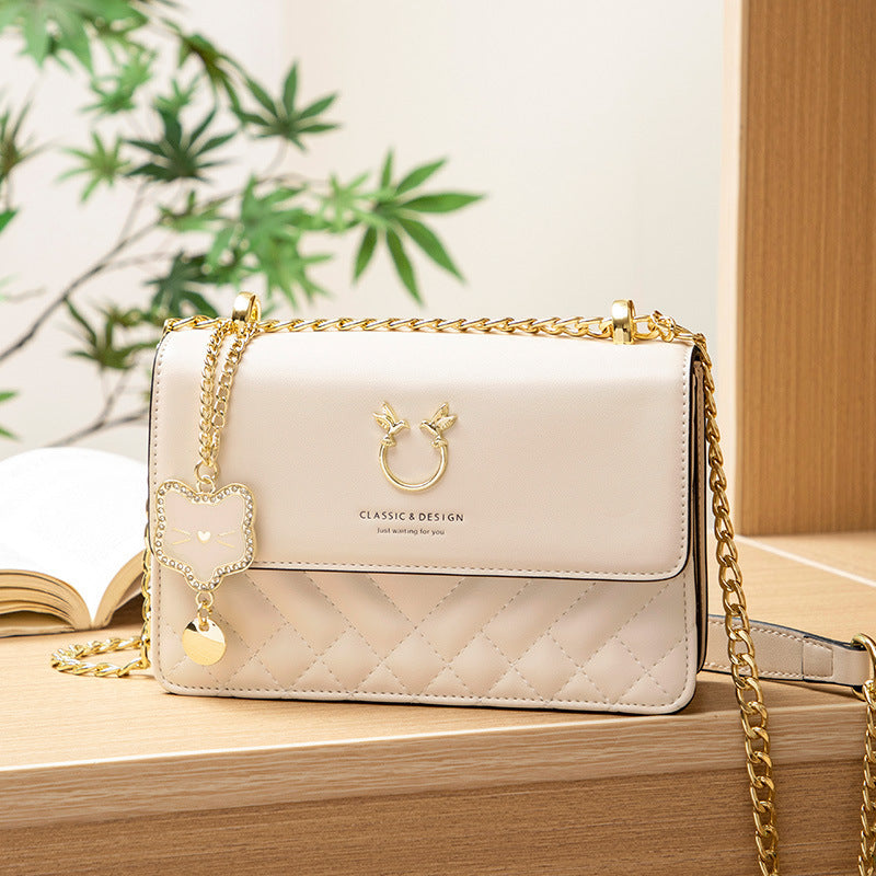 Women's Chain Cattle Leather Rhombus Embroidered Bags