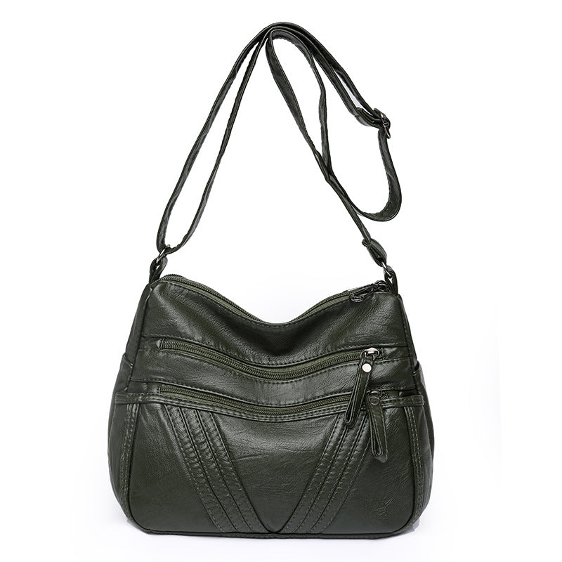 Women's Street Fashion Mom Washed Leather Large Shoulder Bags