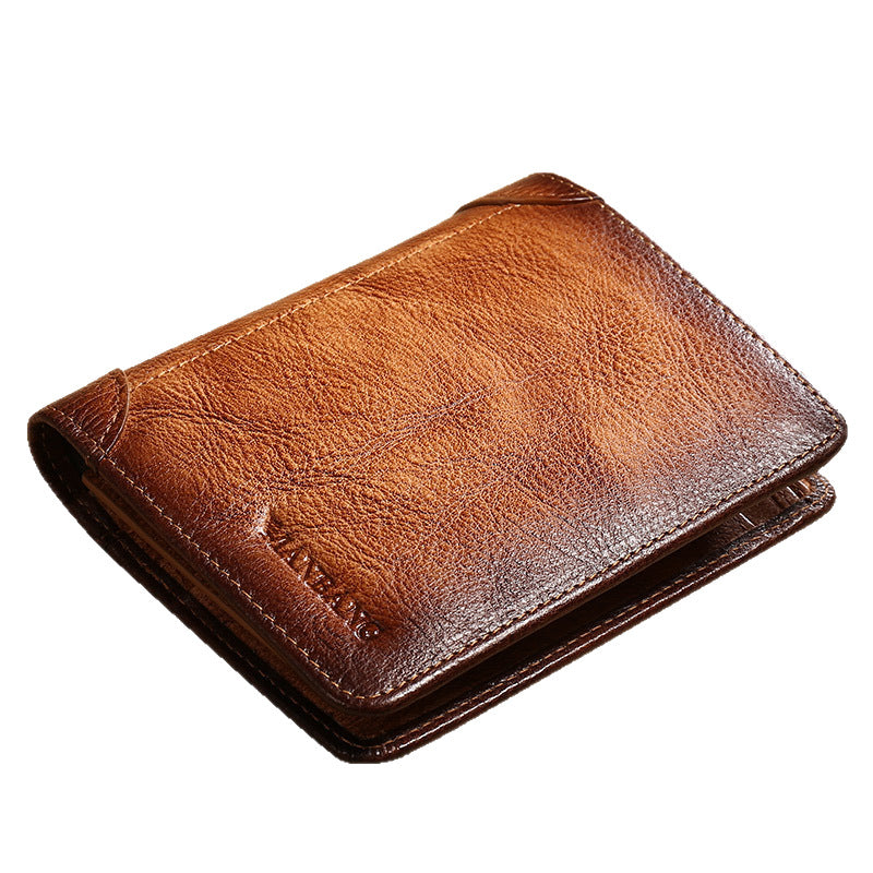 Men's Short First Layer Cowhide Brushed Classic Men's Wallets