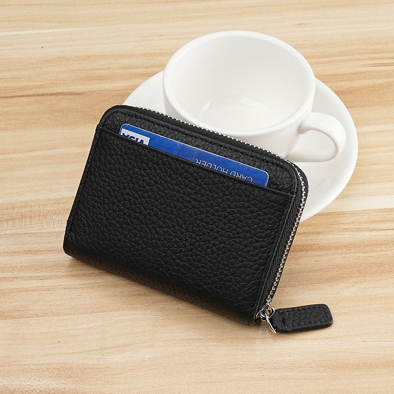 Swiping Genuine Leather Multifunctional Zipper First Layer Organ Card Holder
