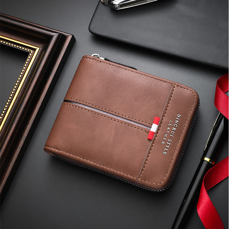 Men's Short Horizontal Zipper Vintage Cubic Men's Wallet