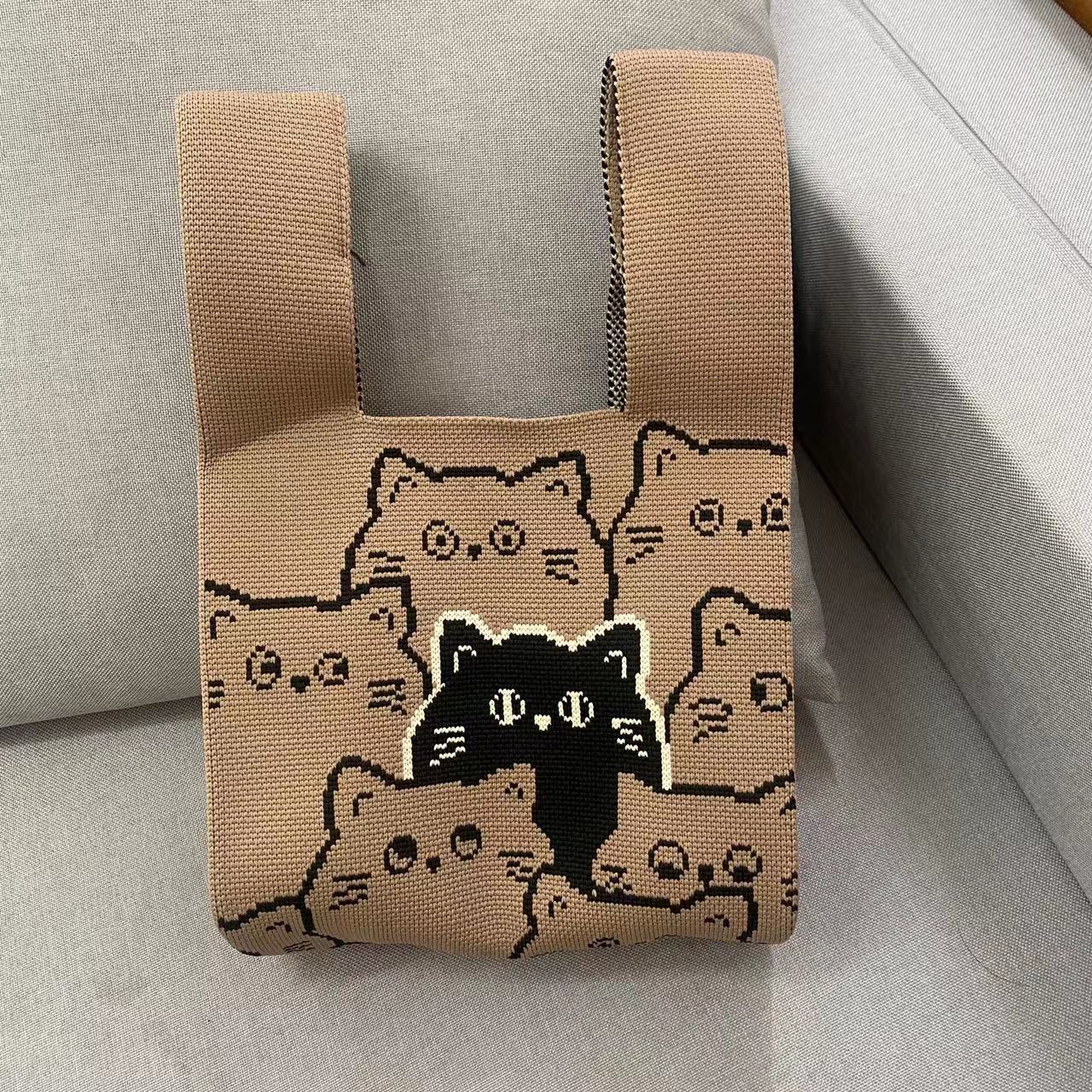 Large Capacity Totes Cat One Woolen Handbags