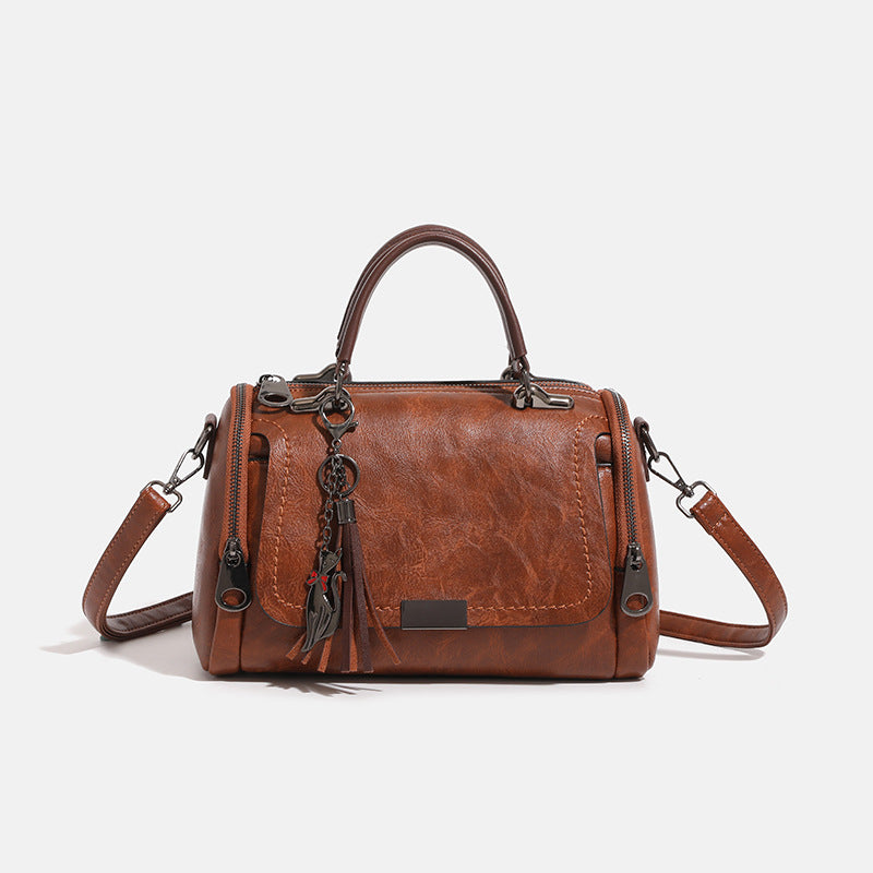 Women's Fashion Soft Leather Boston Pillow Simple Women's Shoulder Bag