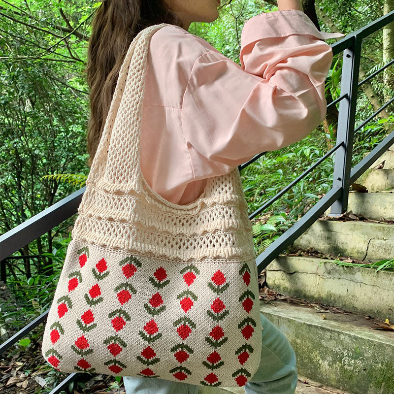 Women's Knitted Flower Vintage Mesh Hollow Out Women's Shoulder Bag