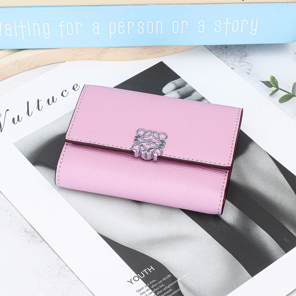 Women's Cowhide Cross Pattern Short Folding Exquisite Ladies Wallet