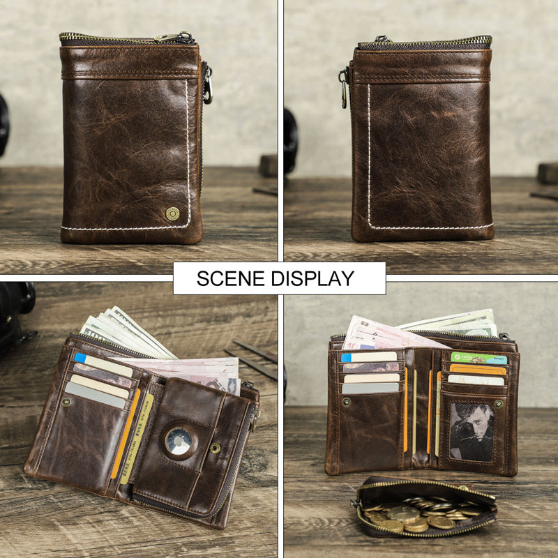 Men's Black Angel First Layer Cowhide Swiping Men's Wallets