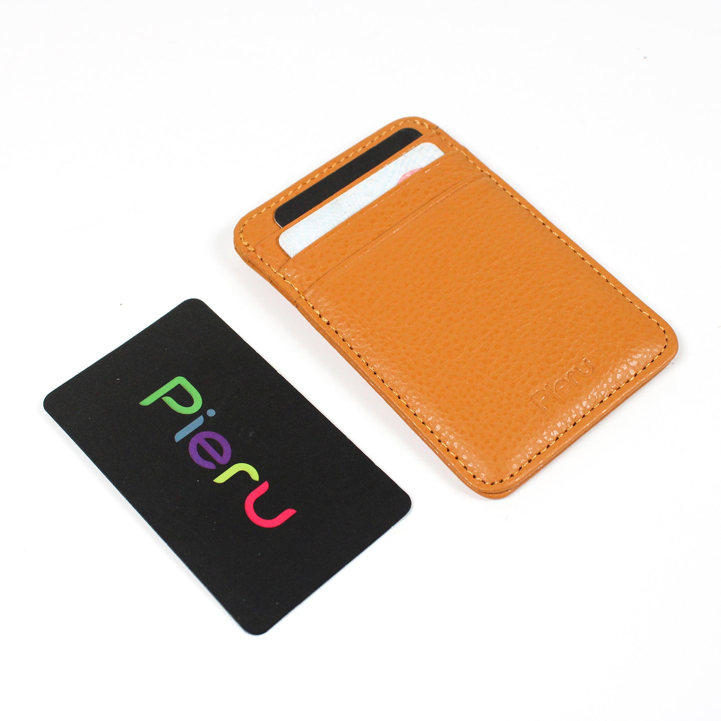 Top Layer Leather Lychee Pattern Vertical Card Holder
