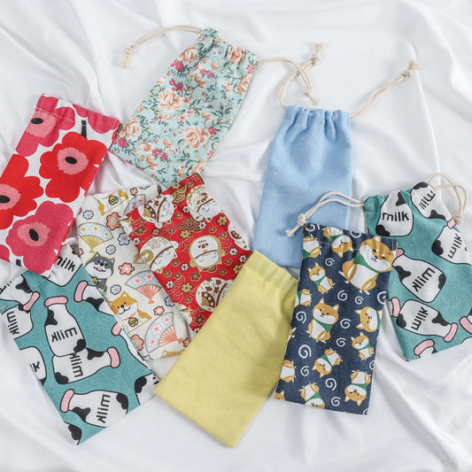 Portable Printing Canvas Jewelry Drawstring Pocket Coin Purses