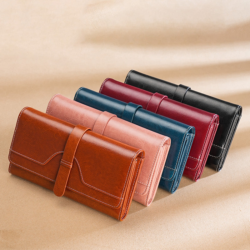 Women's High Quality Leather Long Brushing Oil Wax Genuine Bags