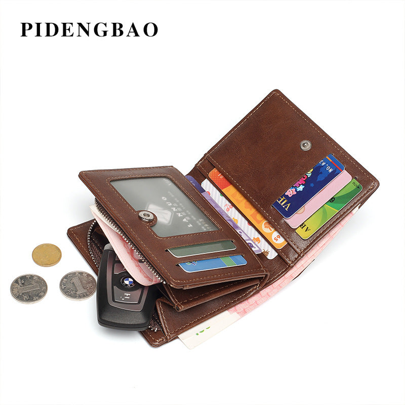 Men's Vintage Short Business Multiple Slots Zipper Men's Wallets