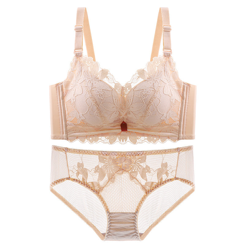Women's Gathering Top Support Thickened Breathable Wireless Lingerie Sets