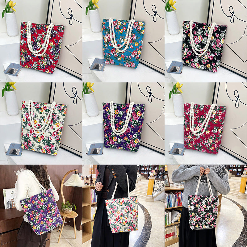 Women's Printed Canvas Flower Cloth Fashion Ethnic Style Large Capacity Women's Shoulder Bag