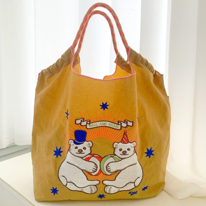 Embroidered Shopping With Flowers Plants On The Upper Body Niche Women's Shoulder Bag