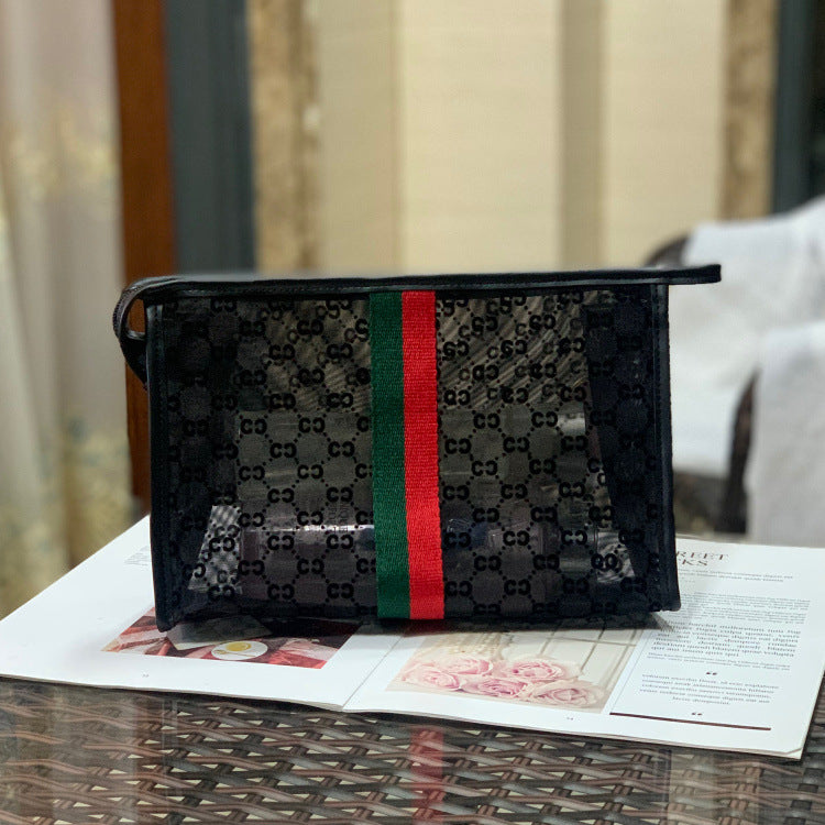 Flower Korean Style Large Capacity Mesh Flocking Cosmetic Bags