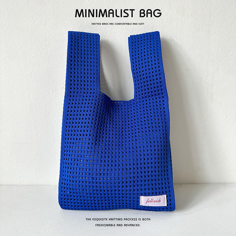 Solid Color Hollow Knitted Simple Versatile Handbags