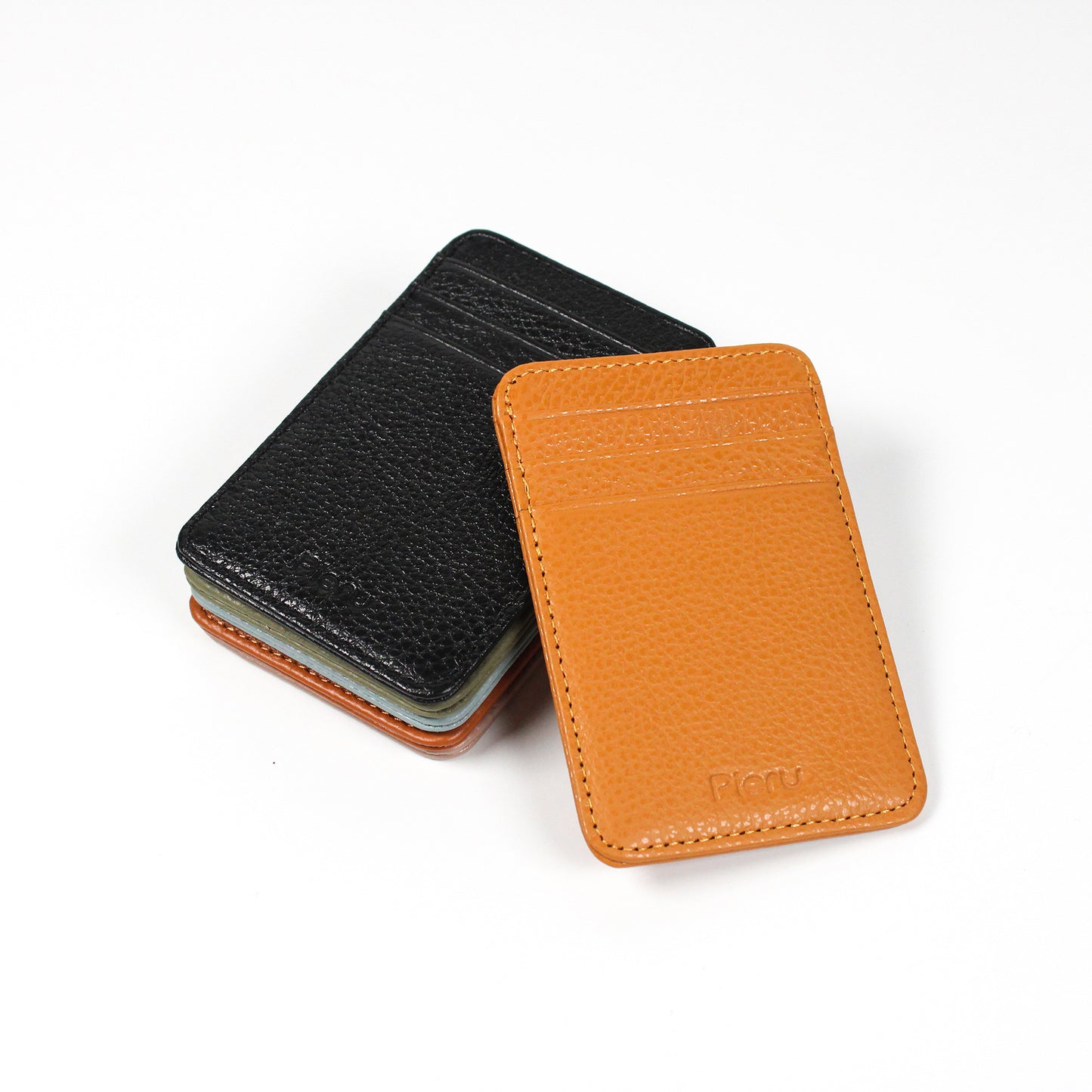 Top Layer Leather Lychee Pattern Vertical Card Holder