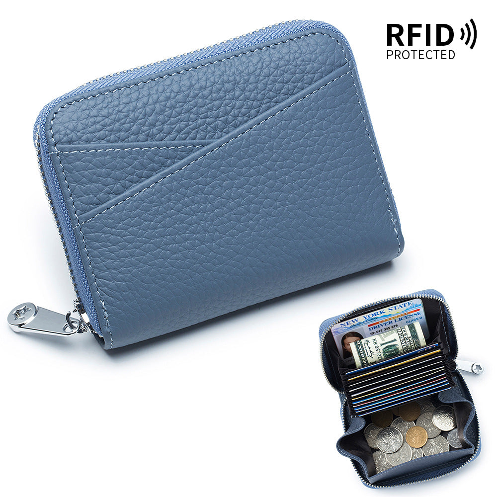 Women's & Men's & Style Organ Zipper Genuine Leather Card Holder