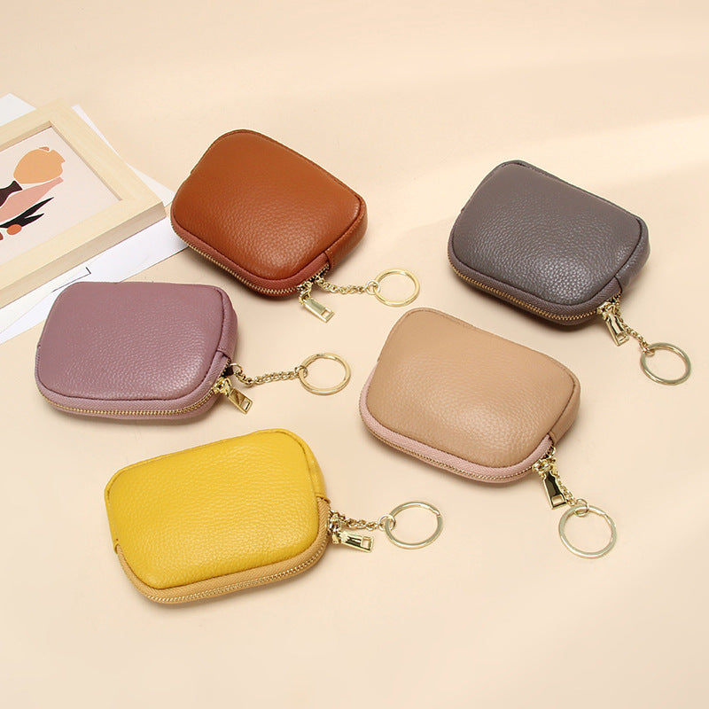 Women's Leather Hand-held Zip First Layer Cowhide Simple Coin Purses