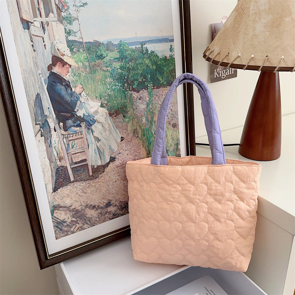 Cute Quilted Heart Soft Lunch Box Handbags