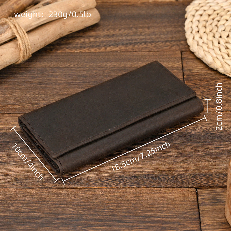 Men's Crazy Horse Leather Long Iron Chain Clutch Multi Men's Wallet
