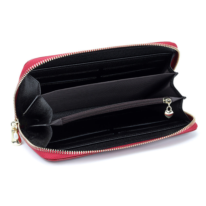 Women's Camellia Long Leather Zipper Soft Hand Bags