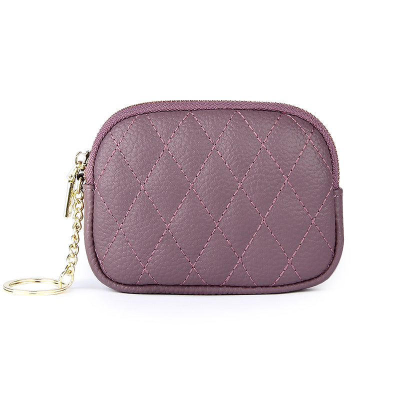 Women's First Layer Cowhide Zipper Fashion Diamond Coin Purses