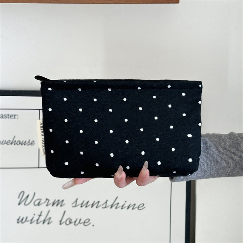 Polka Dot Black Sweet Storage Hand Portable Makeup Bag