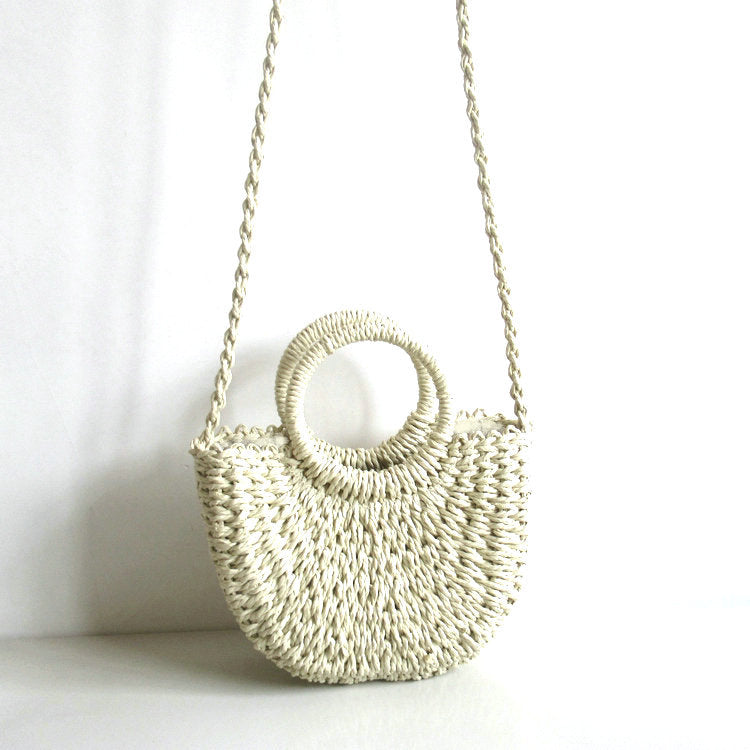 Simple Solid Color Woven Retro Style Vacation Bags