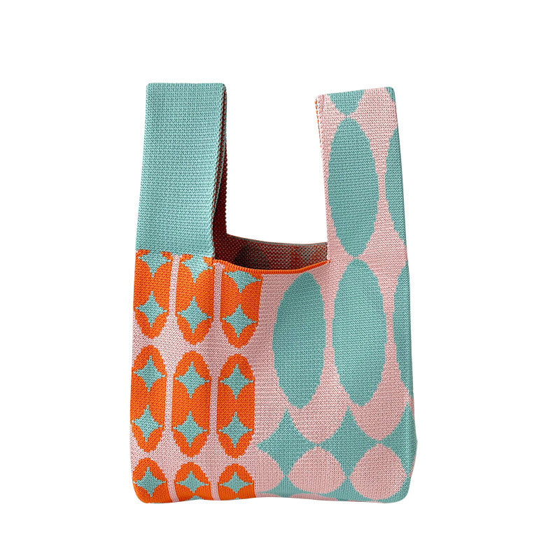 Women's Contrast Color Dot Knitted Large Capacity Shoulder Bags