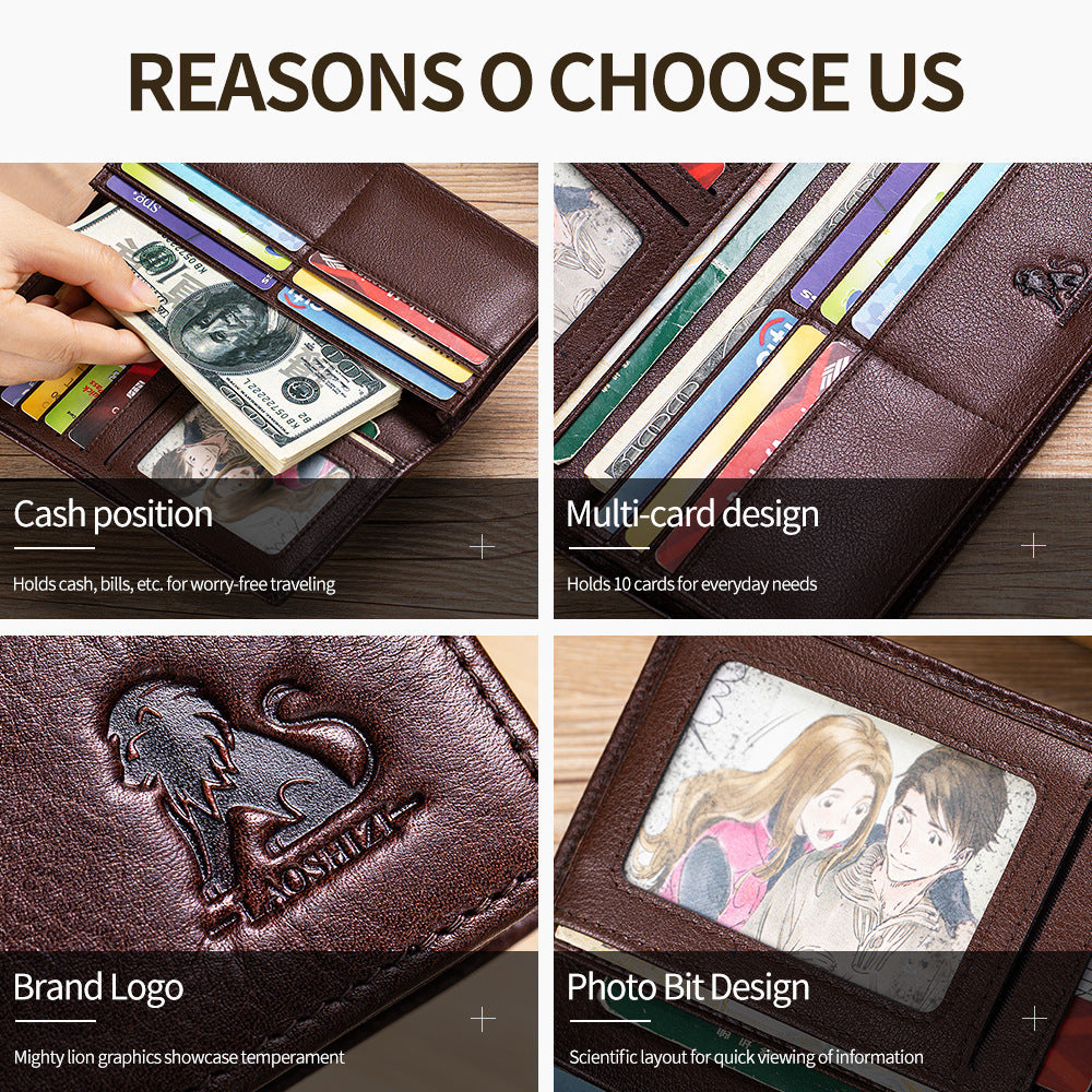 Genuine Leather Retro Vertical Soft Cowhide Neutral Large Card Holder