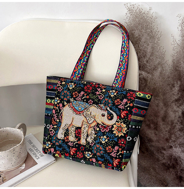 Women's Ethnic Style Embroidered Artistic Retro Large Capacity Linen Handbags