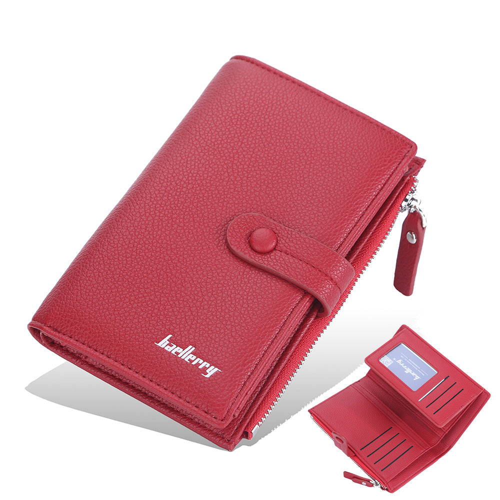 Women's Mid-length Lychee Pattern Vertical Hasp Zipper Ladies Wallet