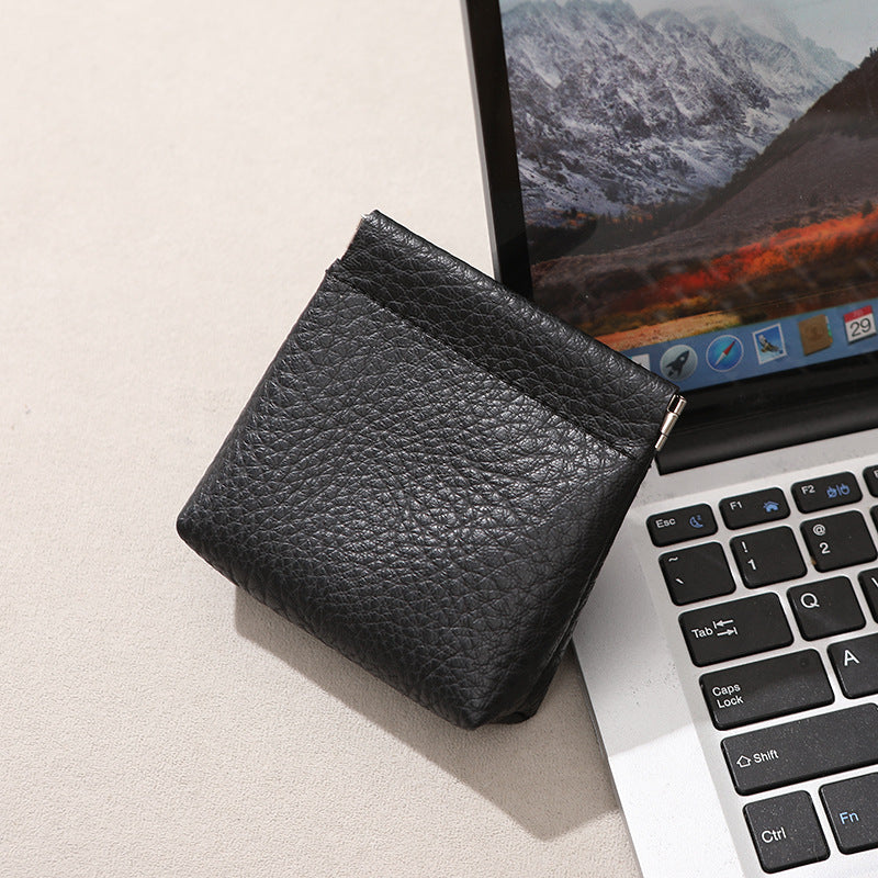 Unisex Imitation Leather Litchi Pattern Clip Mouth Pocket Coin Purses