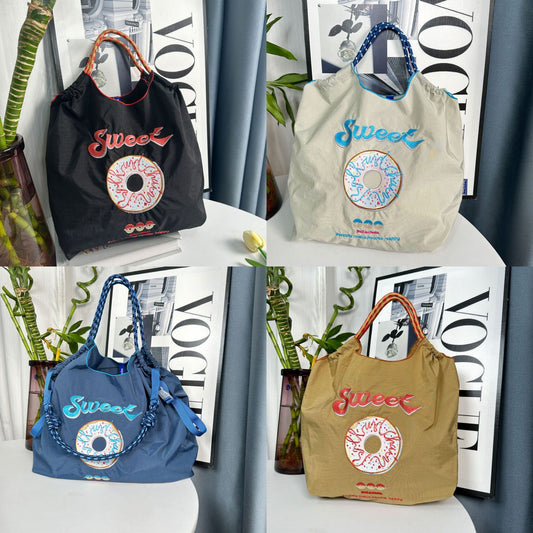 Donut Embroidery Shopping Large Capacity Nylon Handbags