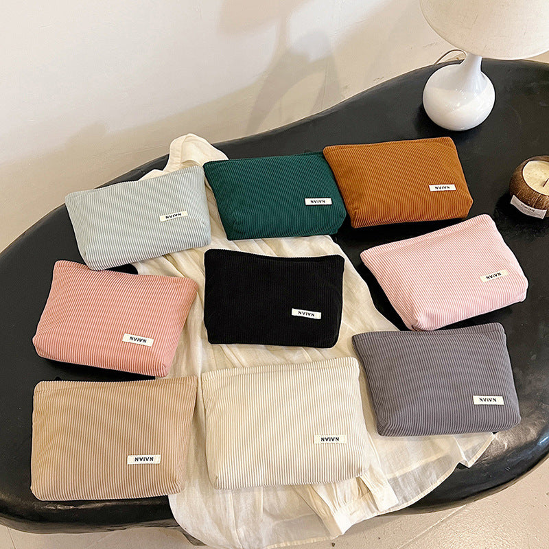 Women's Corduroy Solid Color Large Capacity Buggy Wash Cosmetic Bags