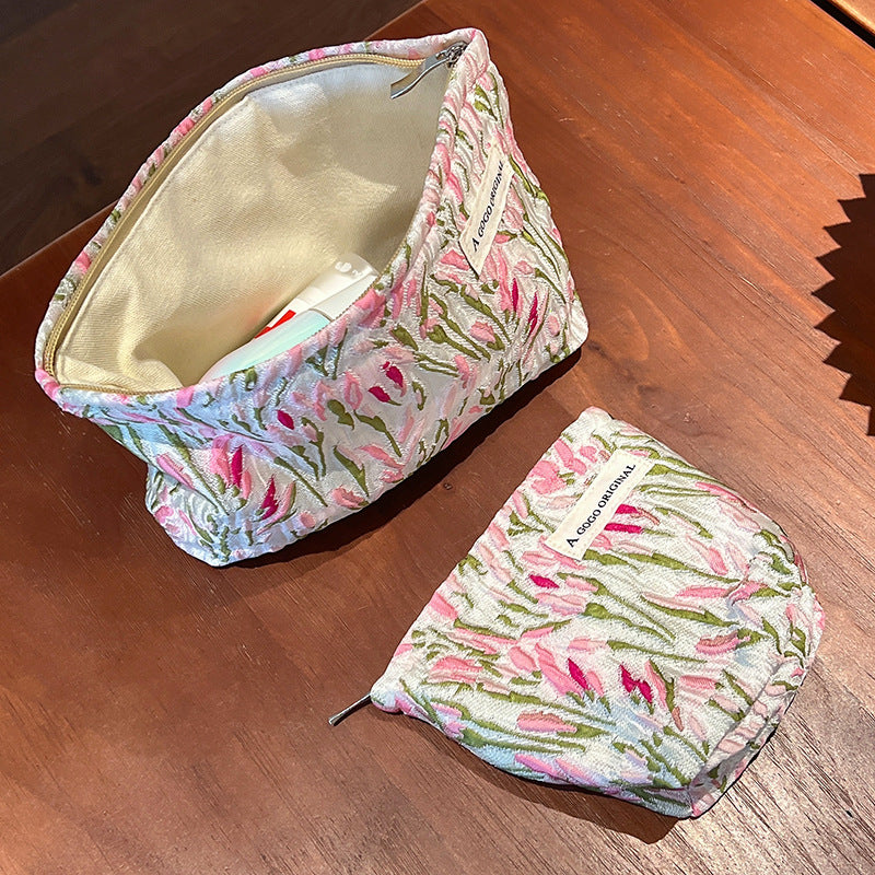 Women's Pink Tulip Large Capacity Skin Care Storage Makeup Bag
