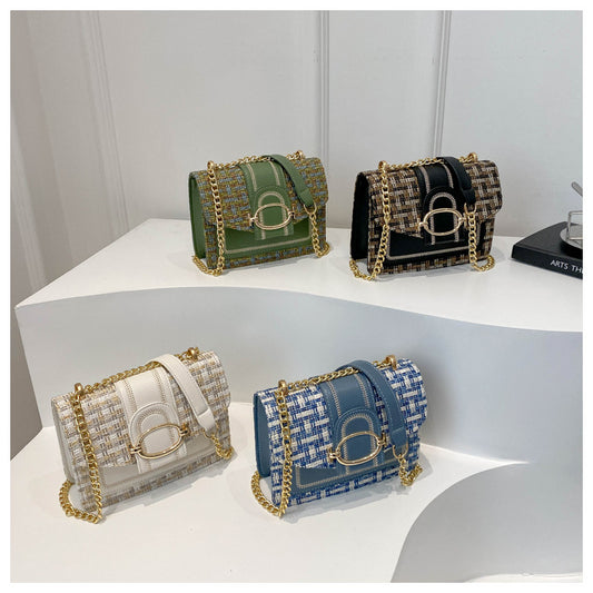 Women's Personalized Trendy Plaid Simple Metal Chain Shoulder Bags