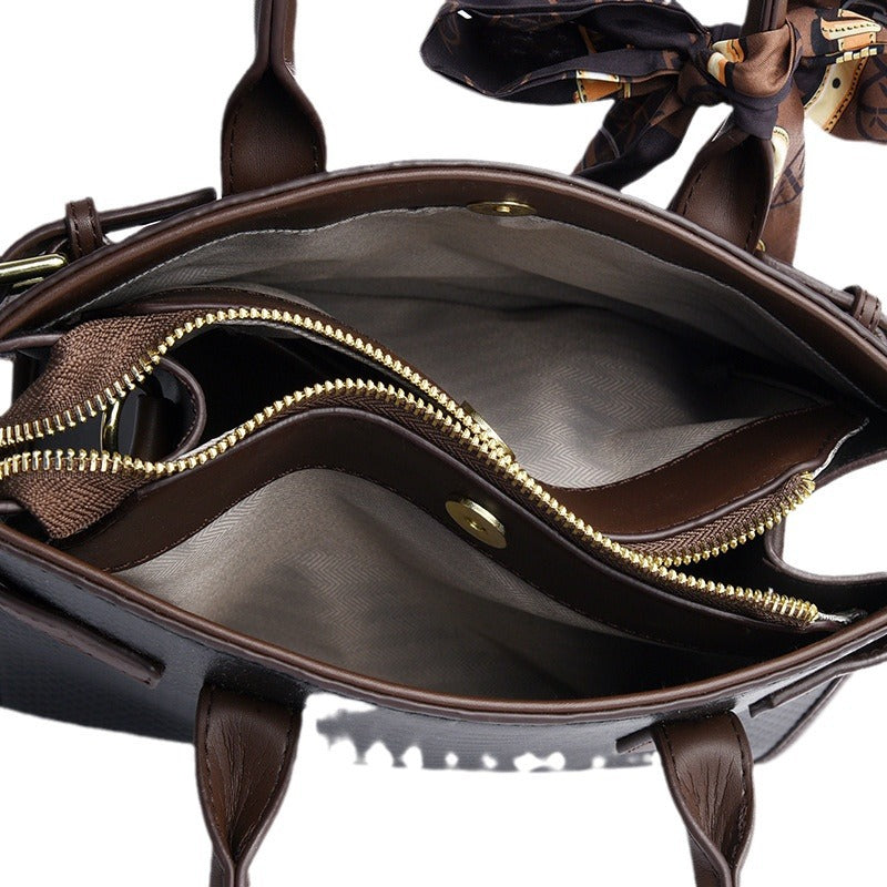 Women's Leather Snakeskin Pattern Contrast Color Female Handbags