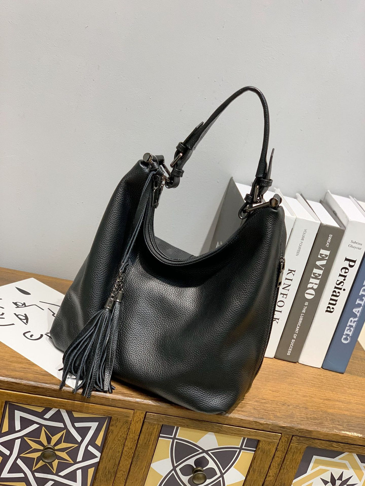 Women's Fashion Genuine Leather Underarm Layer Cowhide Tassel Large Women's Shoulder Bag