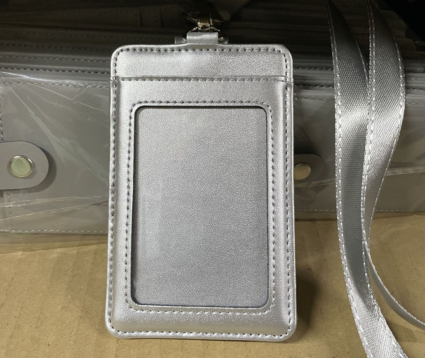 Leather Vertical Badge Lanyard Sling Bus Card Holder