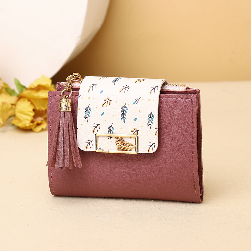Women's High-grade Leaves Korean Clutch Tassel Pendant Ladies Wallets