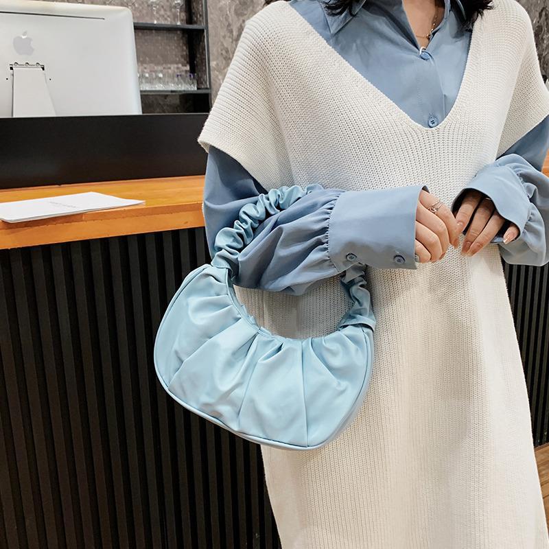 Women's Underarm Pleated Cloud Baguette Textured Shoulder Bags