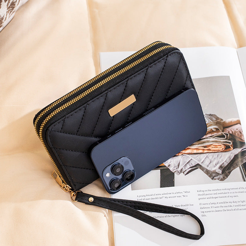 Long Fashion Double Zipper Textured Clutch Ladies Wallet