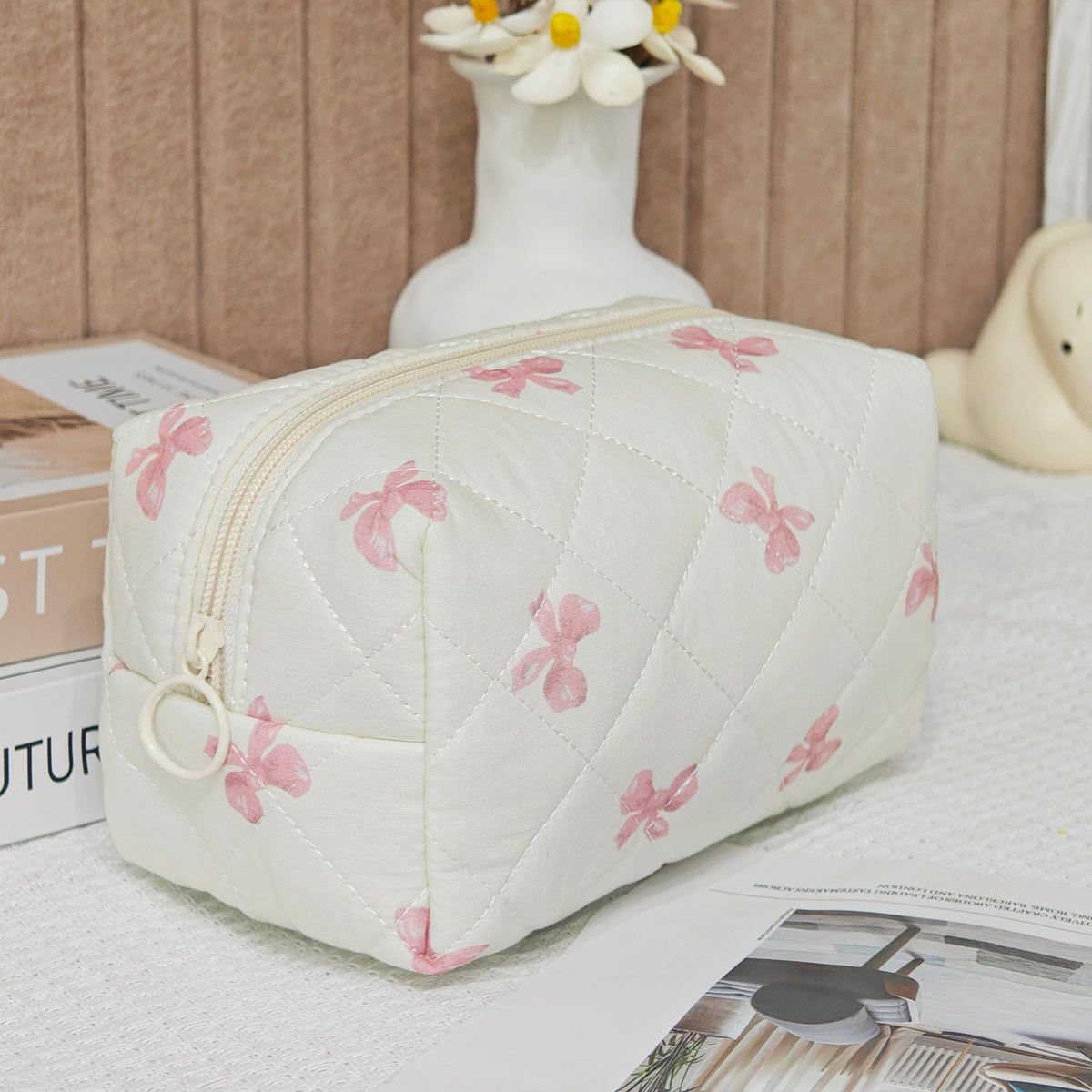 Bear Printing Vertical Large Capacity Portable Pillow Cosmetics Makeup Bag