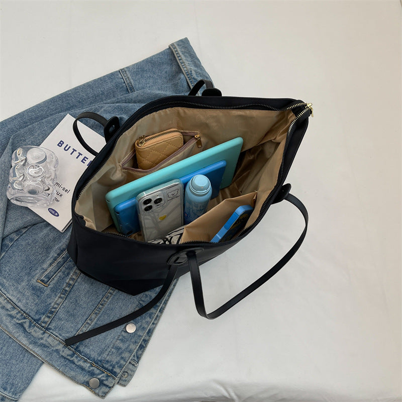 Cloth Solid Color Retro Large Capacity Simple Women's Shoulder Bag
