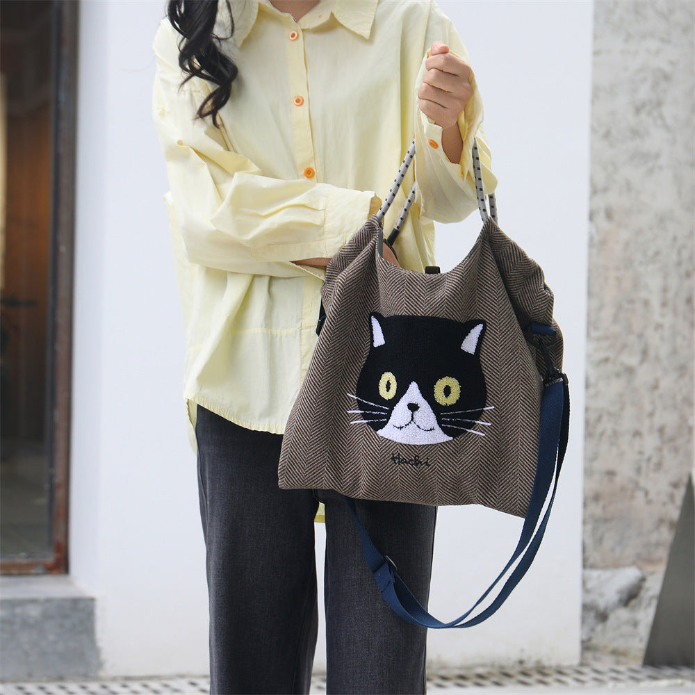 Women's Winter Cartoon Embroidered Fashion Large Capacity Women's Shoulder Bag