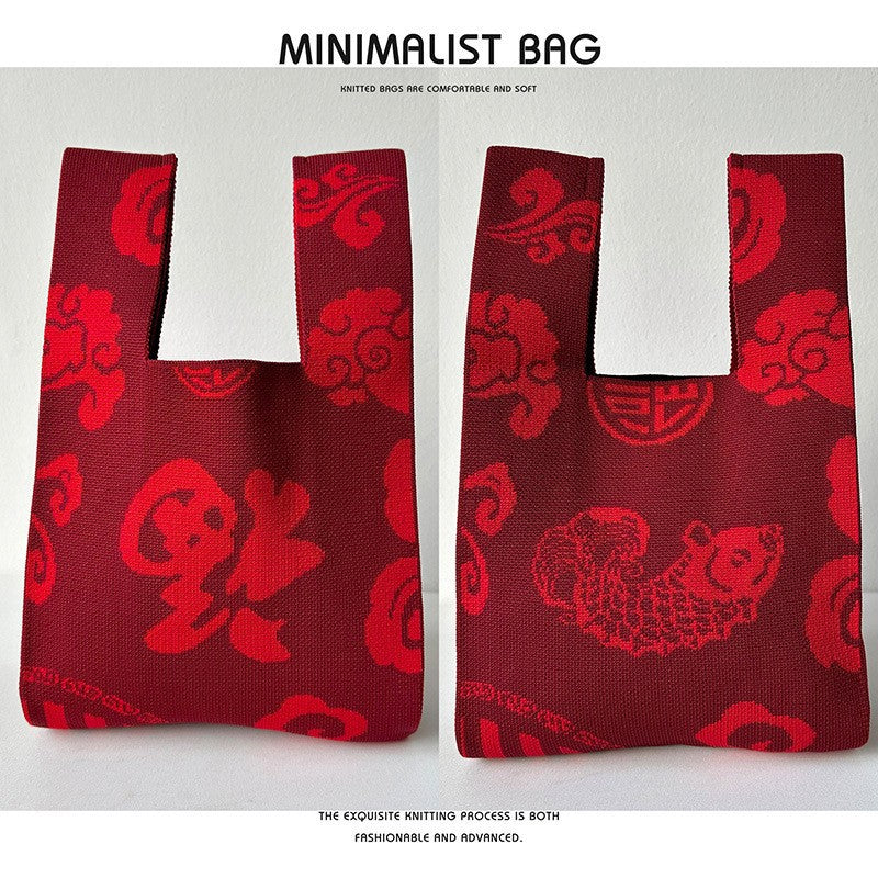 Women's Festive Gift Knitted Lucky Trendy Persimmon Handbags