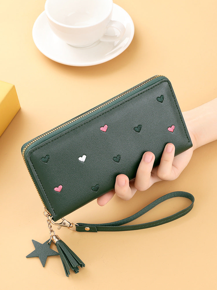 Long Love Korean Style Tassel Embroidered Ladies Wallets