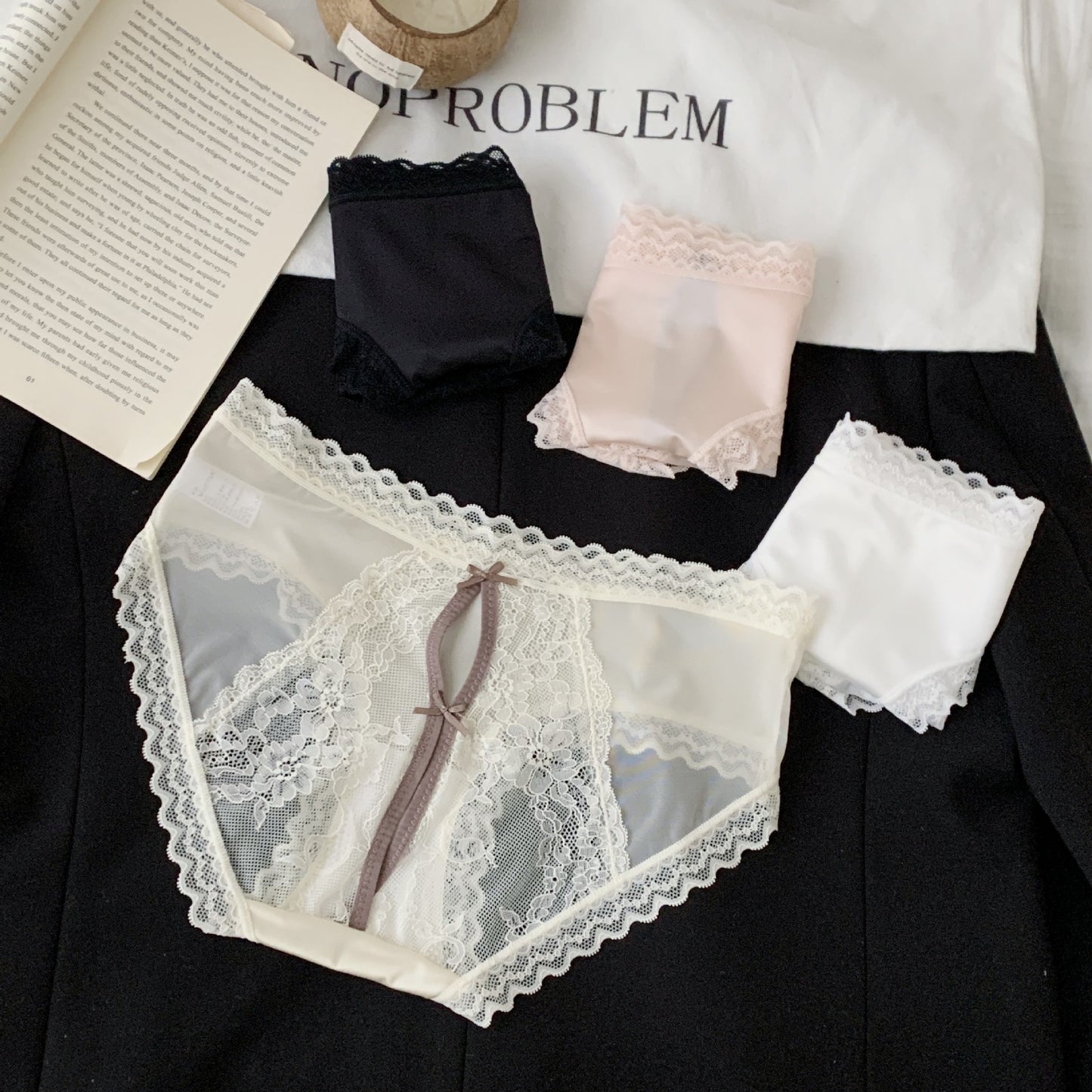 Women's Clear Mesh Contrast Color Texture French Lace Back Panties